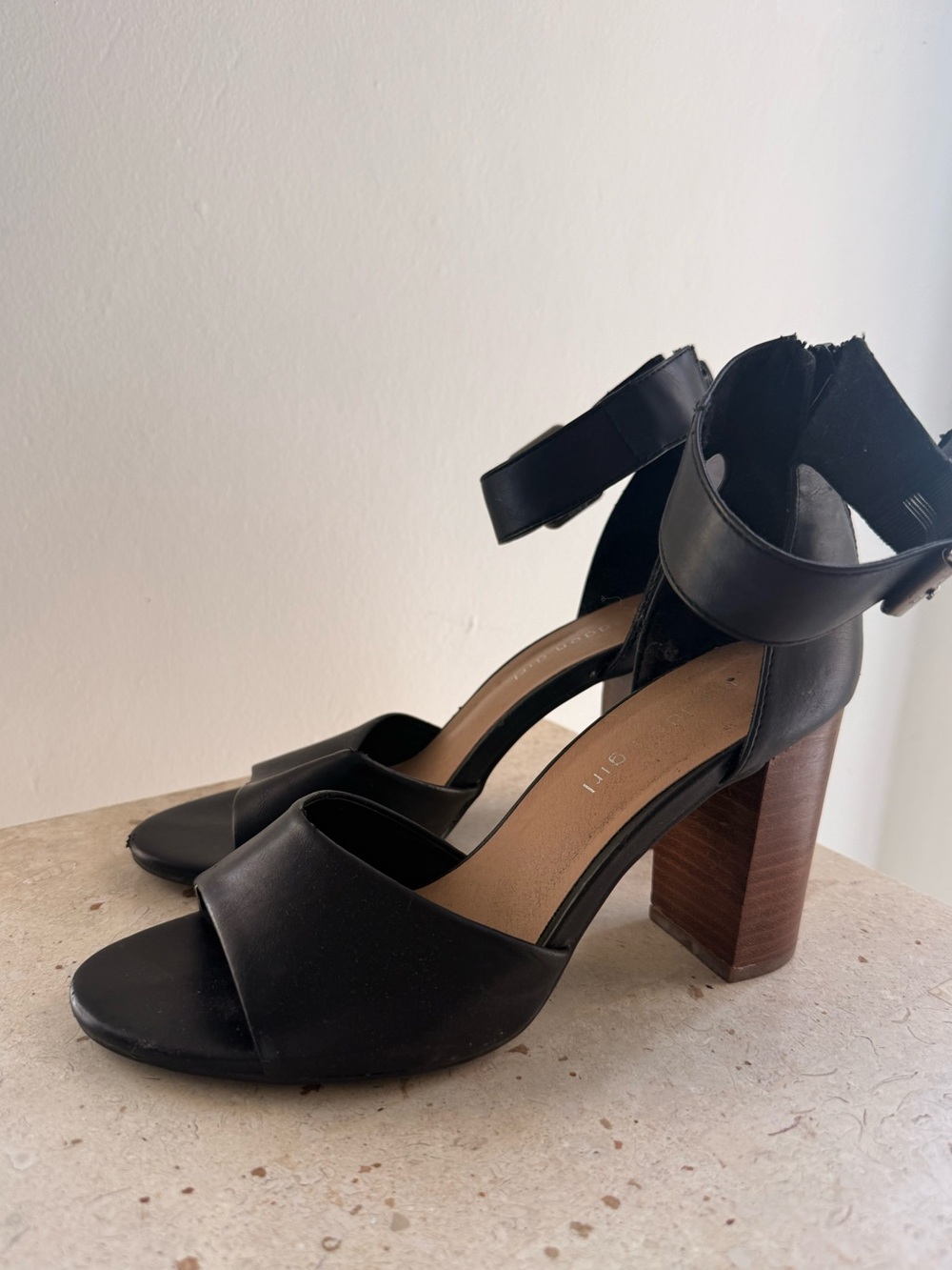 Black Block Heel Ankle Strap Sandals